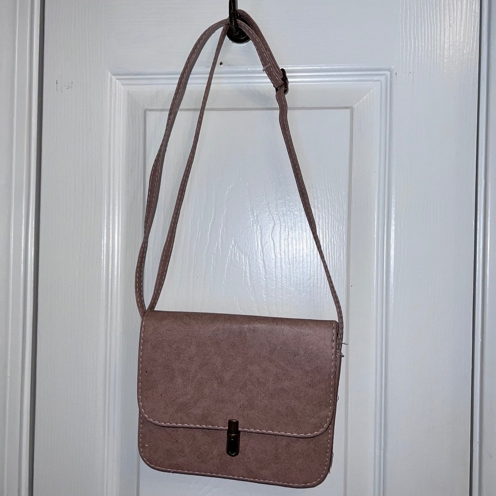 Mauve Pink Faux Leather Crossbody Bag Slim Flap Small Shoulder Purse Minimalist